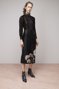 Rebecca Taylor Lace Shirt with Leather A-Line Skirt