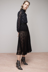 Rebecca Taylor Metallic Top with Pleated Lace Skirt