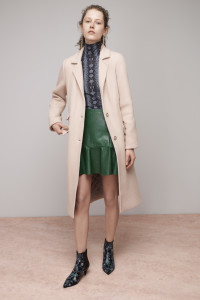Rebecca Taylor Pink Coat, Embossed Emerald Leather Skirt